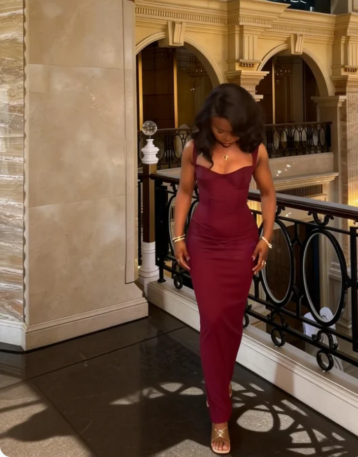 Elegant Burgundy Spaghetti Strap Mermaid Satin Long Prom Dress Evening Dress - VelvetHem
