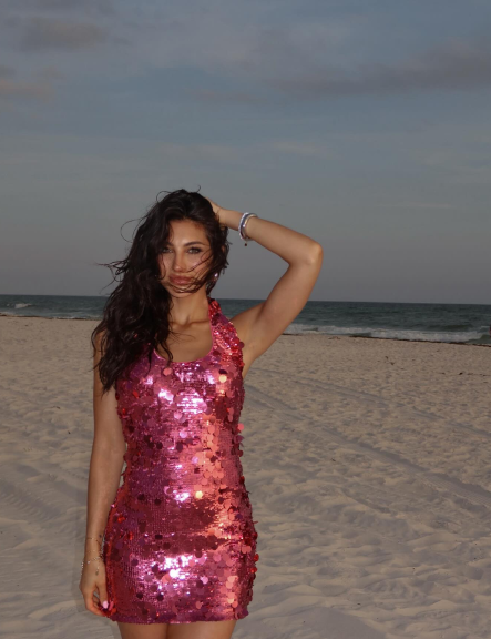 Shining Fashion Rose Pink Halter Neck Sequin Slim Birthday Dress Homecoming Dress - View 5 | FashionDia