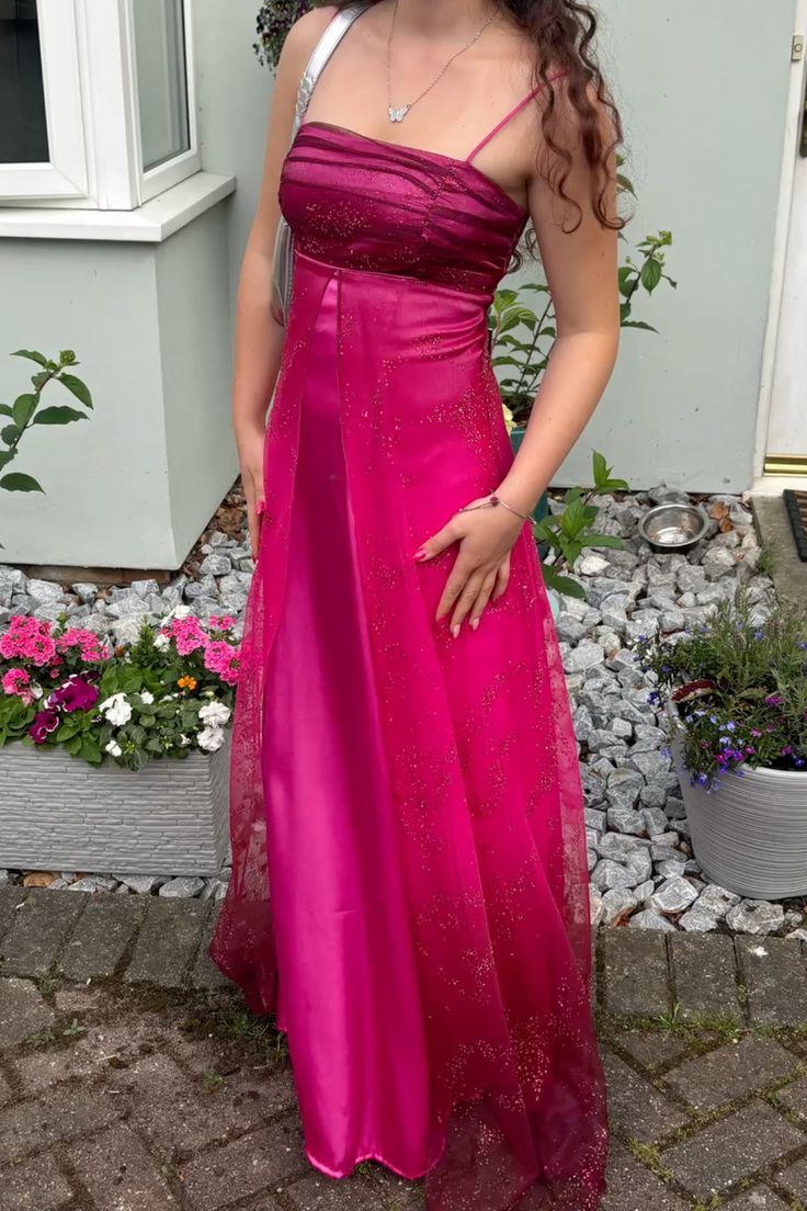 Vintage Rose Pink Spaghetti Strap A-Line Beaded Satin Long Prom Dress Evening Dress - VelvetHem