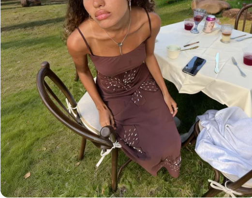 Vintage Dark Brown Spaghetti Strap Slim-Fit Open Back Satin Long Prom Dress Birthday Dress - View 3 | FashionDia