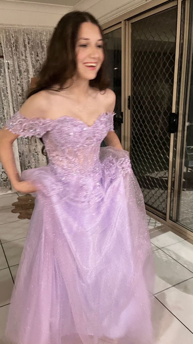 Dreamy Purple Off-the-Shoulder Beaded Lace Tulle Long Prom & Evening Dress - FashionDia