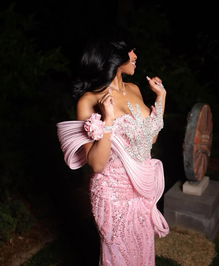 Luxurious Pink Mermaid Beaded Satin Train Prom & Evening Dress - View 5 | FashionDia