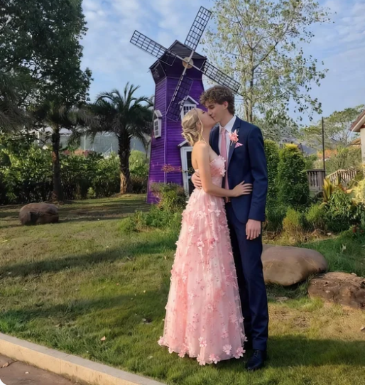 Dreamy Pink Strapless 3D Applique A-Line Tulle Long Prom Dress Evening Dress