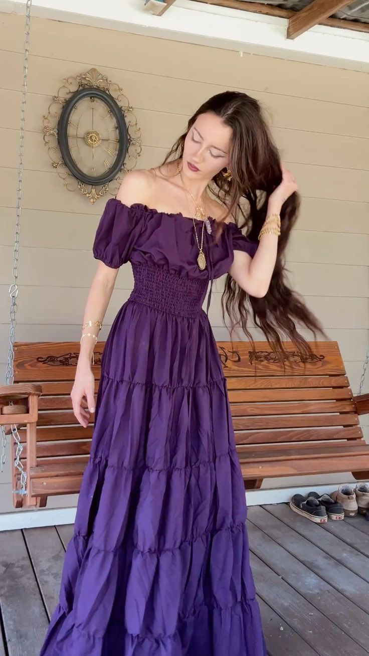 Elegant Dark Purple Off-the-Shoulder Waist A-Line Long Prom & Evening Dress - FashionDia