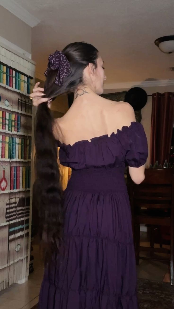 Elegant Dark Purple Off-the-Shoulder Waist A-Line Long Prom & Evening Dress - View 3 | FashionDia