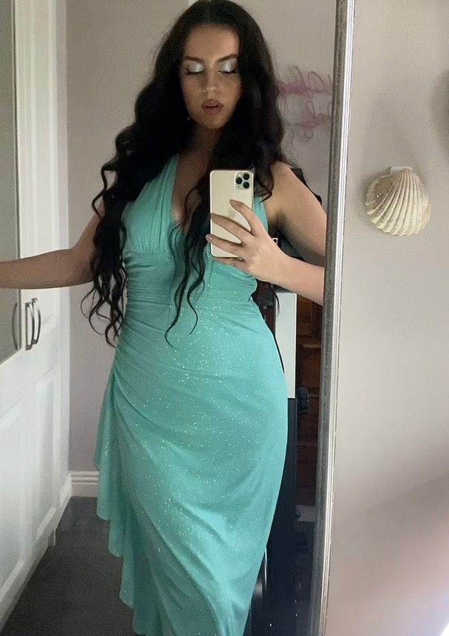 Sexy Mint Green Mermaid Halter Neck Deep V Neck Shimmering Chiffon Long Prom Dress Evening Dress