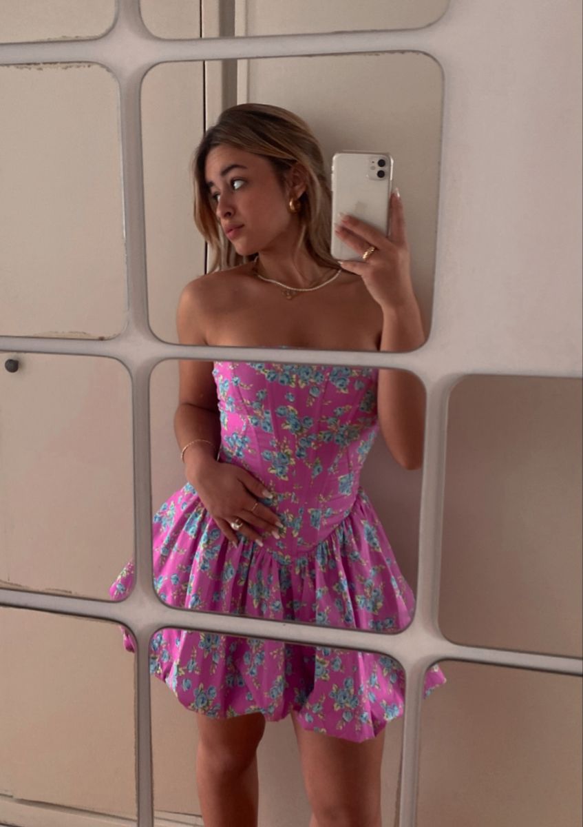 French Pink And Purple Floral Bud Puffy Birthday Dress Homecoming Dress - View 4 | FashionDia