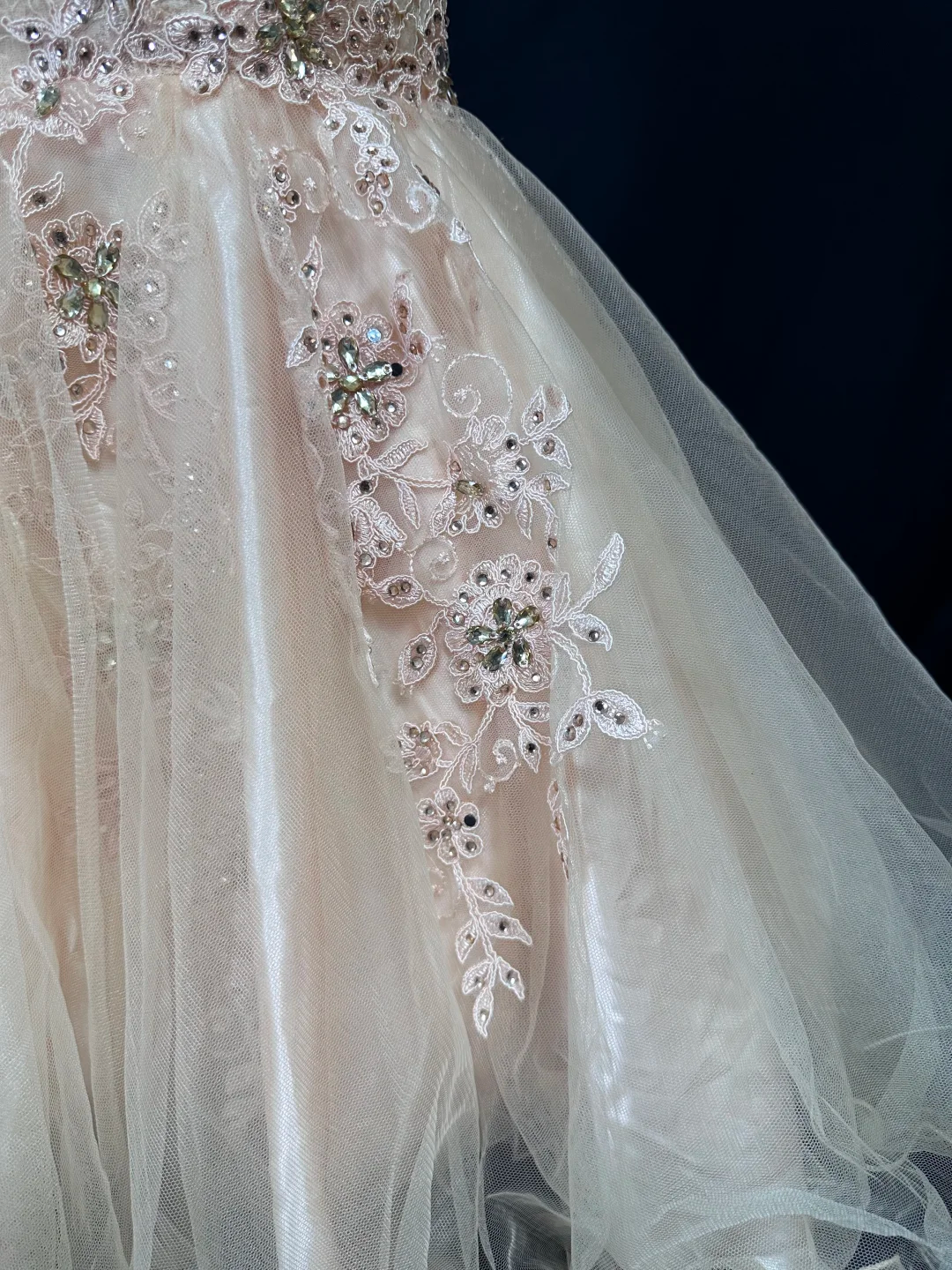 Sweet Peach Powder Strapless Tulle Lace Beaded Homecoming Dress A-Line Short Party Dress - View 2 | FashionDia