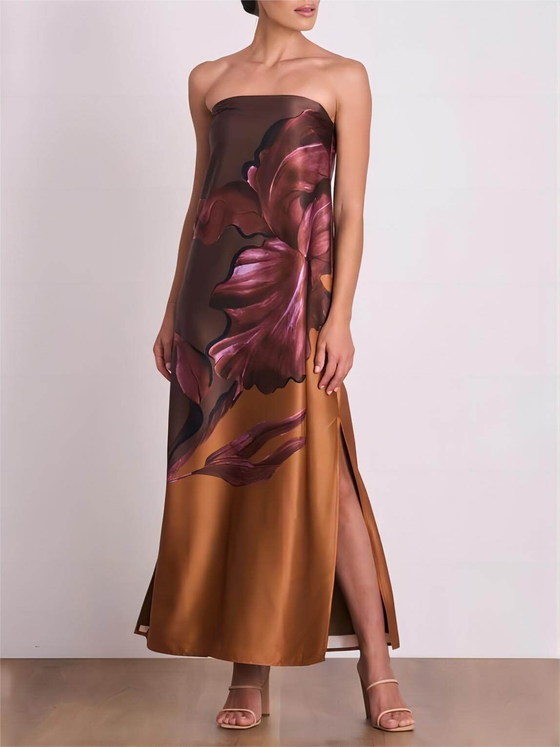 Stylish Contrasting Off - Shoulder Floral Print Maxi Dress
