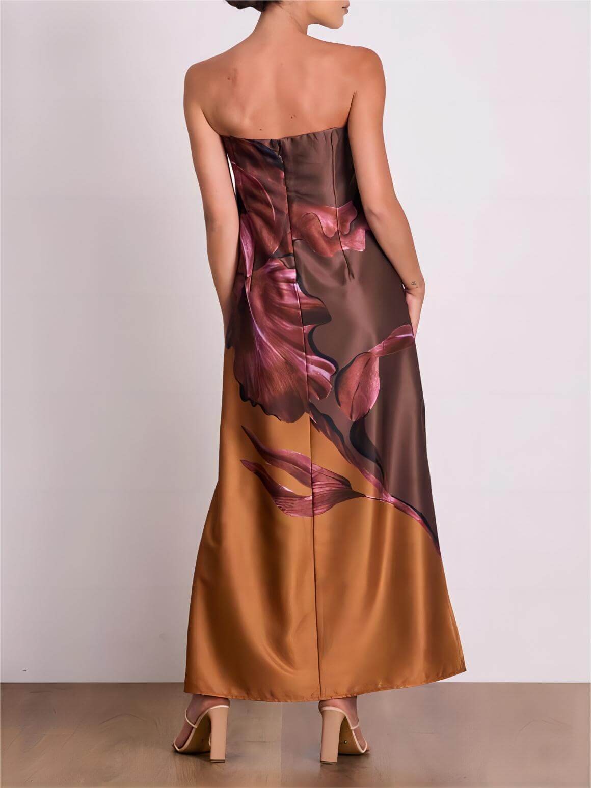 Stylish Contrasting Off - Shoulder Floral Print Maxi Dress