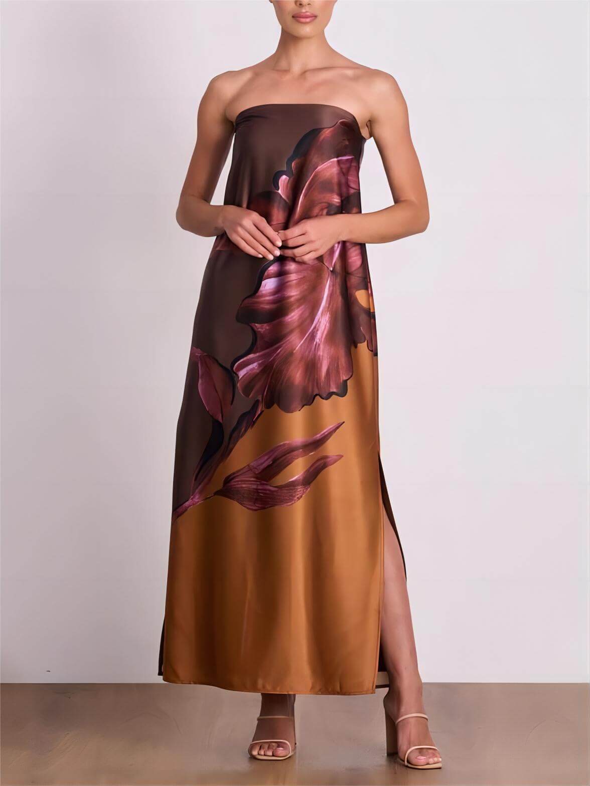 Stylish Contrasting Off - Shoulder Floral Print Maxi Dress