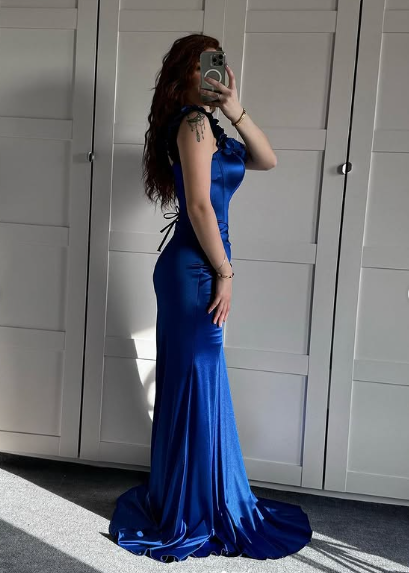 Blue Off The Shoulder Mermaid Evening Dress Formal Prom Dress Y7842 - View 3 | VelvetHem