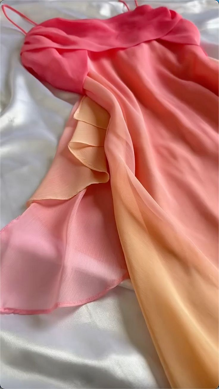 Pretty Spaghetti Straps Ombre Orange Chiffon Prom Dress Party Gown - View 2 | FashionDia