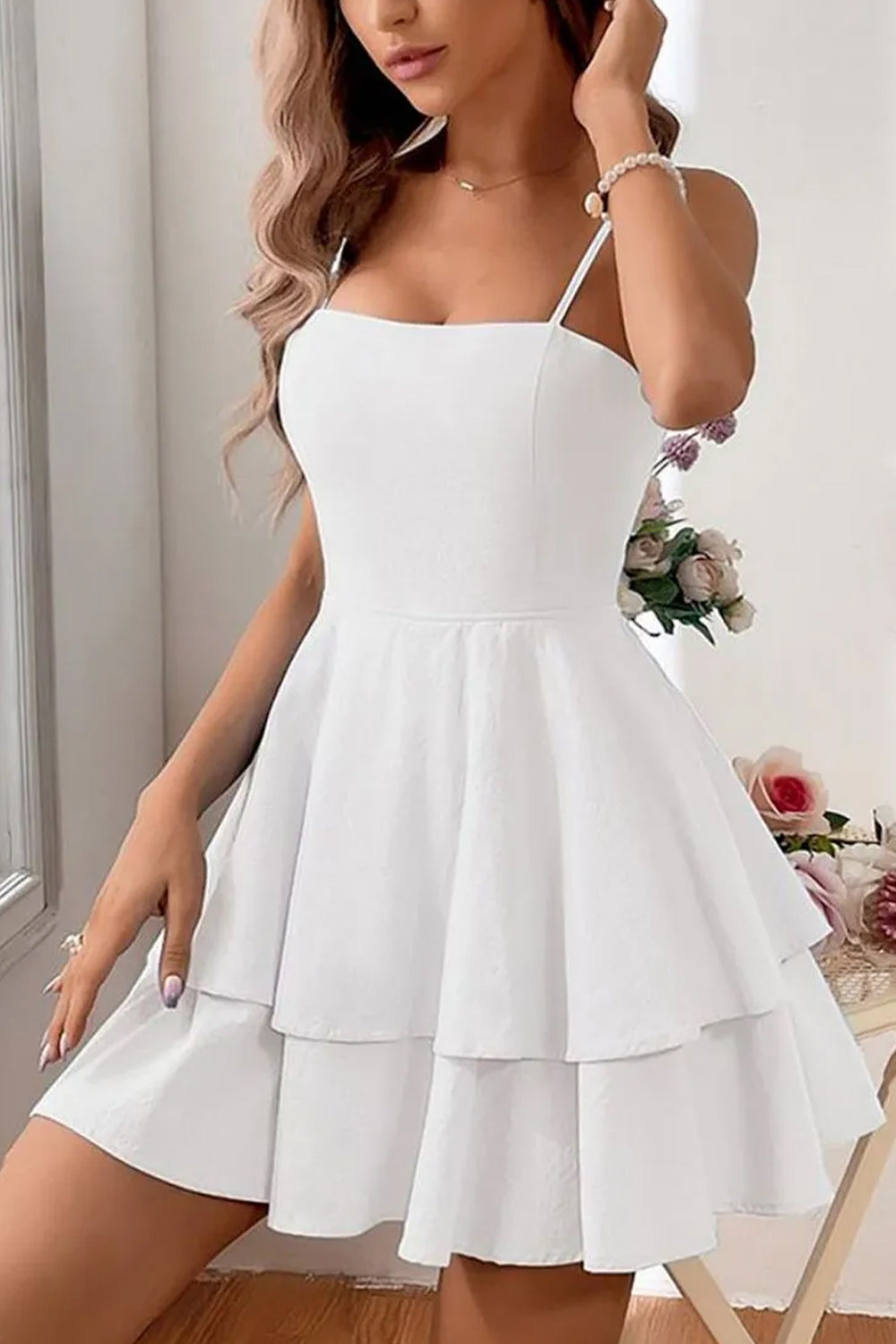 Simple Spaghetti Straps Keyhole Back 2 Layers Graduation Dress - View 4 | FashionDia