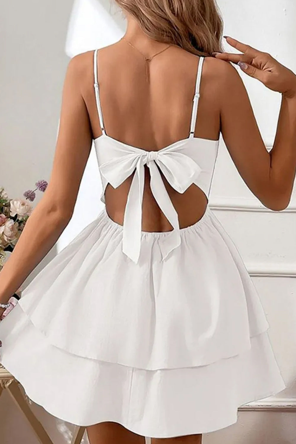 Simple Spaghetti Straps Keyhole Back 2 Layers Graduation Dress - View 2 | FashionDia