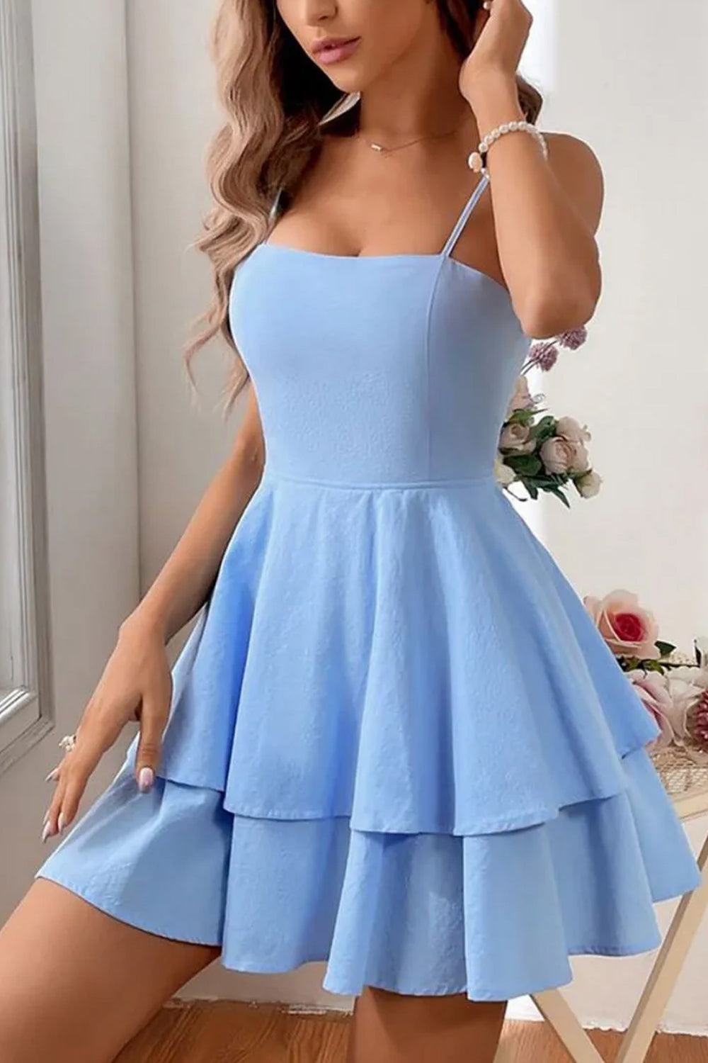 Simple Spaghetti Straps Keyhole Back 2 Layers Graduation Dress - View 7 | FashionDia