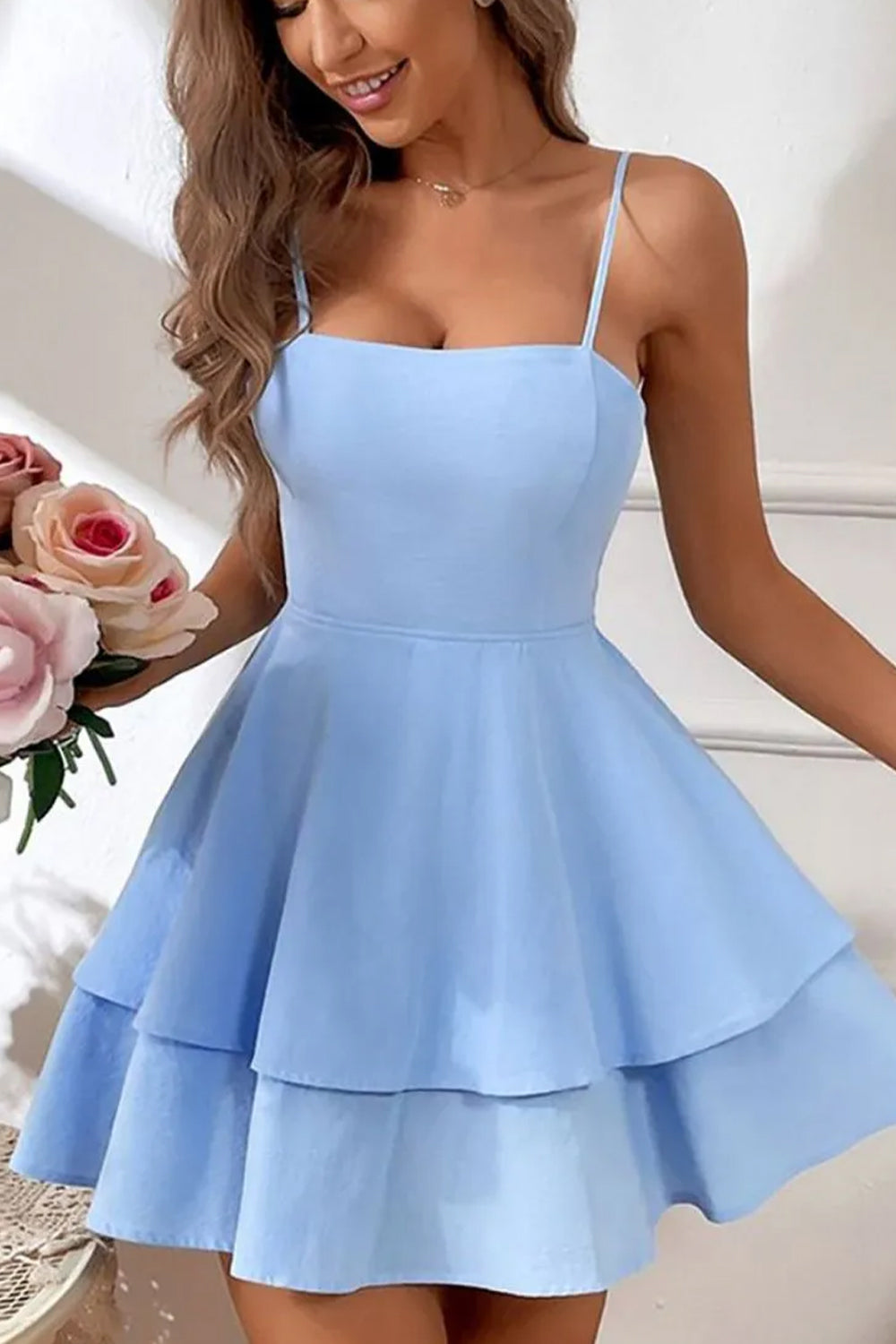 Simple Spaghetti Straps Keyhole Back 2 Layers Graduation Dress - View 9 | FashionDia