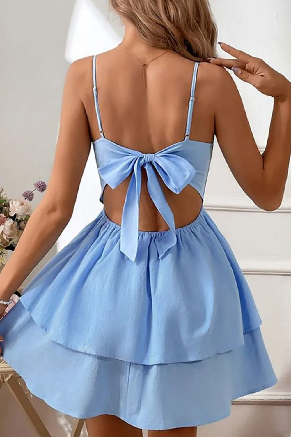 Simple Spaghetti Straps Keyhole Back 2 Layers Graduation Dress - View 6 | FashionDia