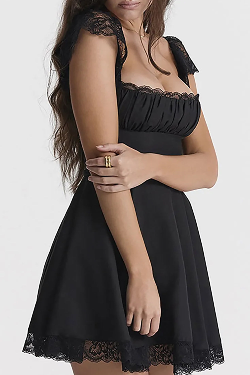 Cute A-Line Square Neck Lace Cap Sleeves Little White Graduation Dress