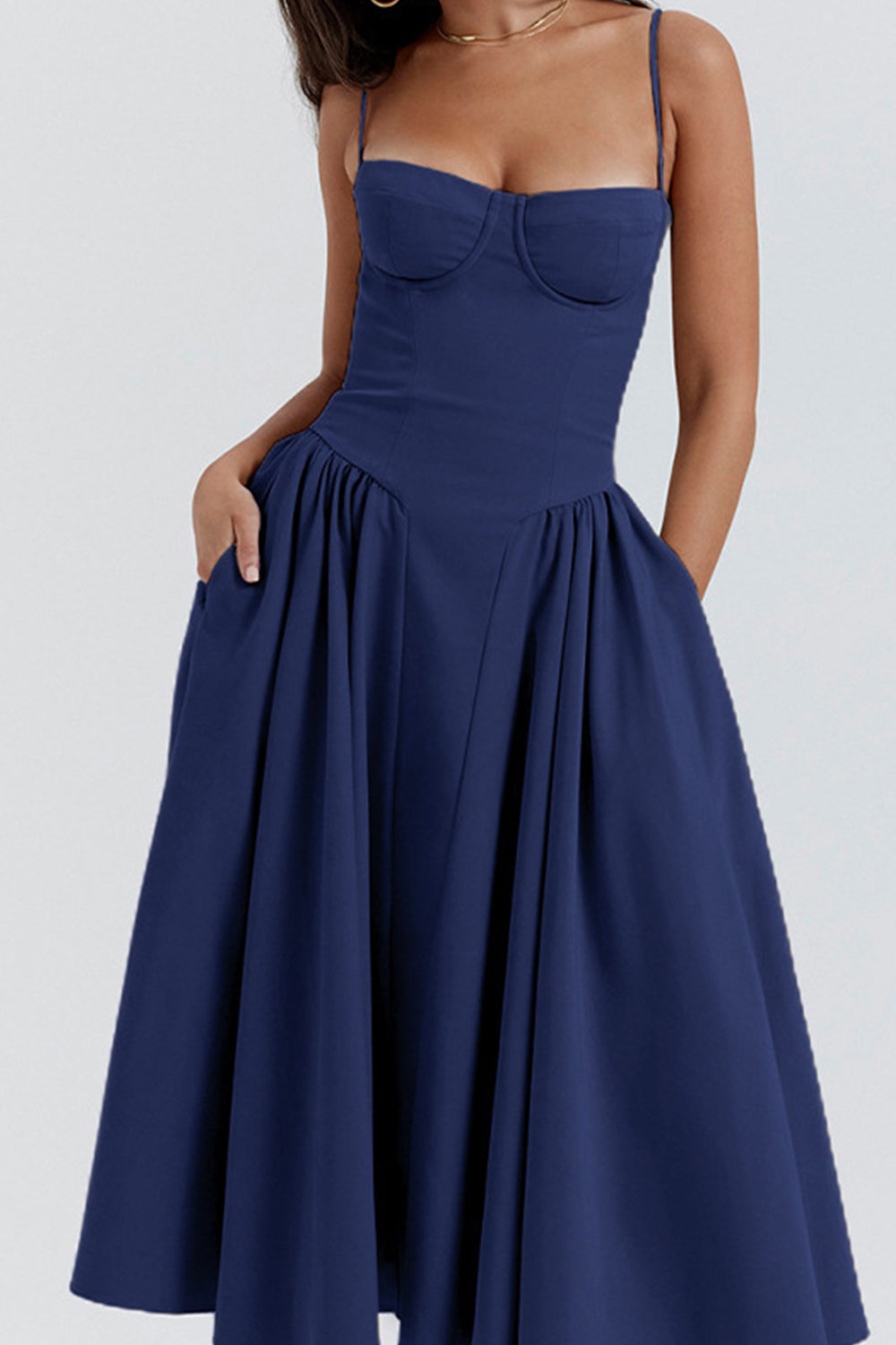 Simple A-Line Spaghetti Straps Tea Length Graduation Party Dress - View 5 | FashionDia