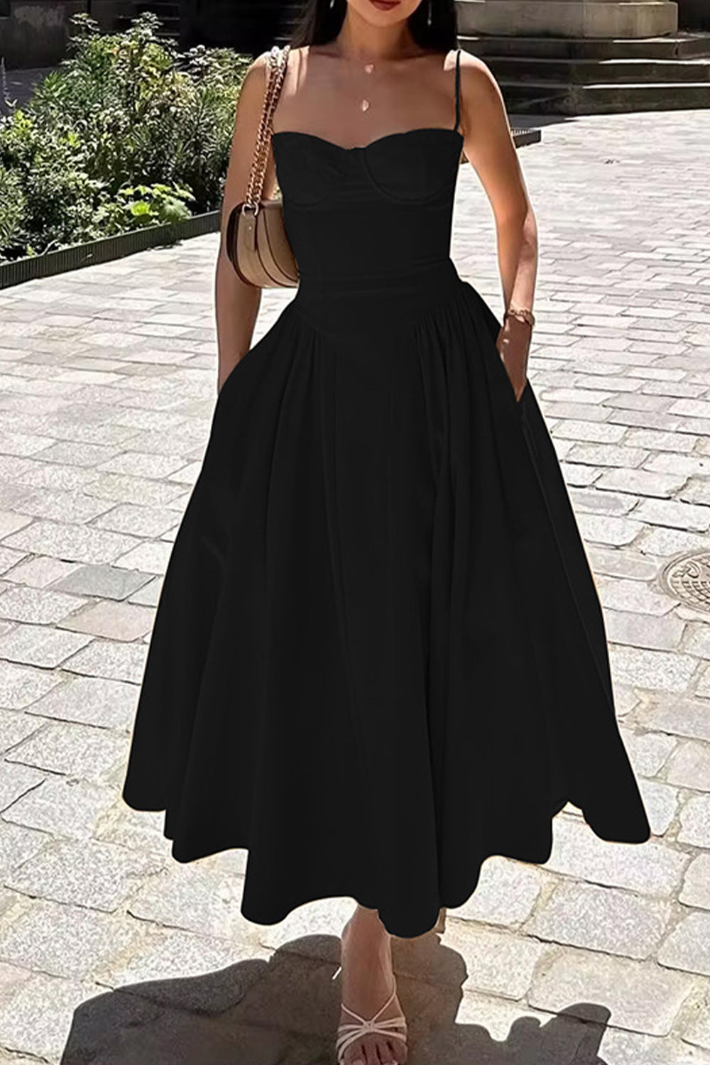 Simple A-Line Spaghetti Straps Tea Length Graduation Party Dress - View 10 | FashionDia