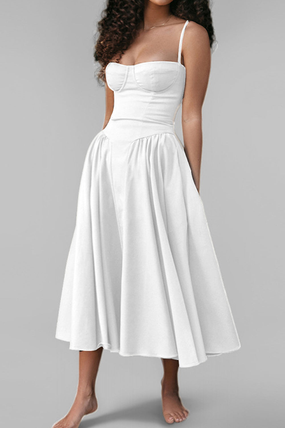 Simple A-Line Spaghetti Straps Tea Length Graduation Party Dress - View 2 | FashionDia