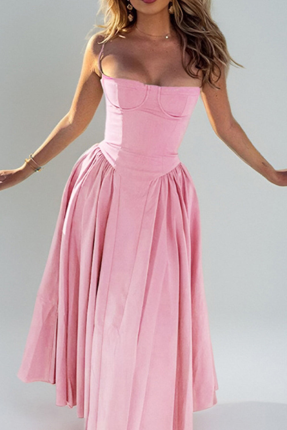 Simple A-Line Spaghetti Straps Tea Length Graduation Party Dress - View 8 | FashionDia