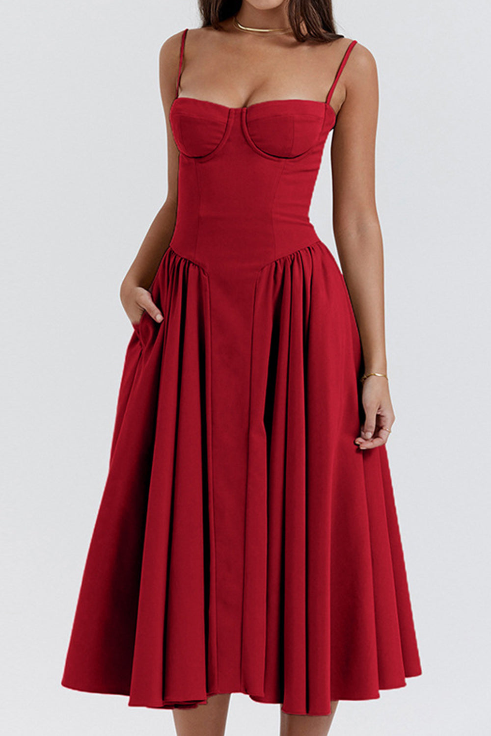 Simple A-Line Spaghetti Straps Tea Length Graduation Party Dress - View 6 | FashionDia