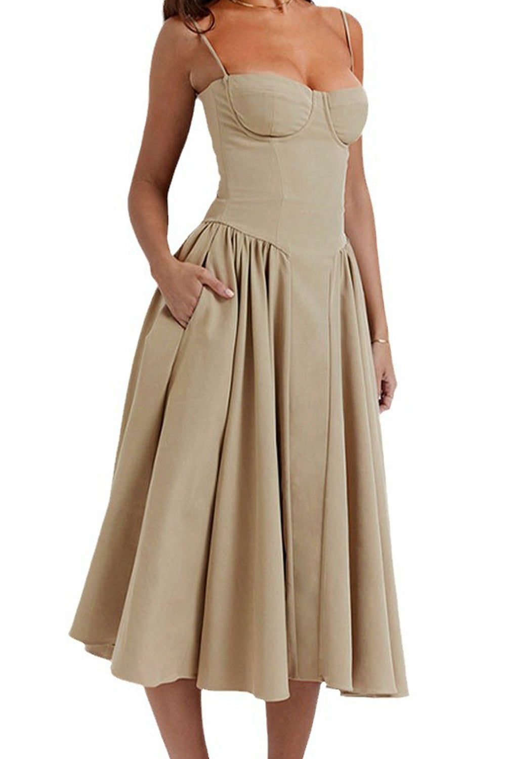 Simple A-Line Spaghetti Straps Tea Length Graduation Party Dress - View 4 | FashionDia