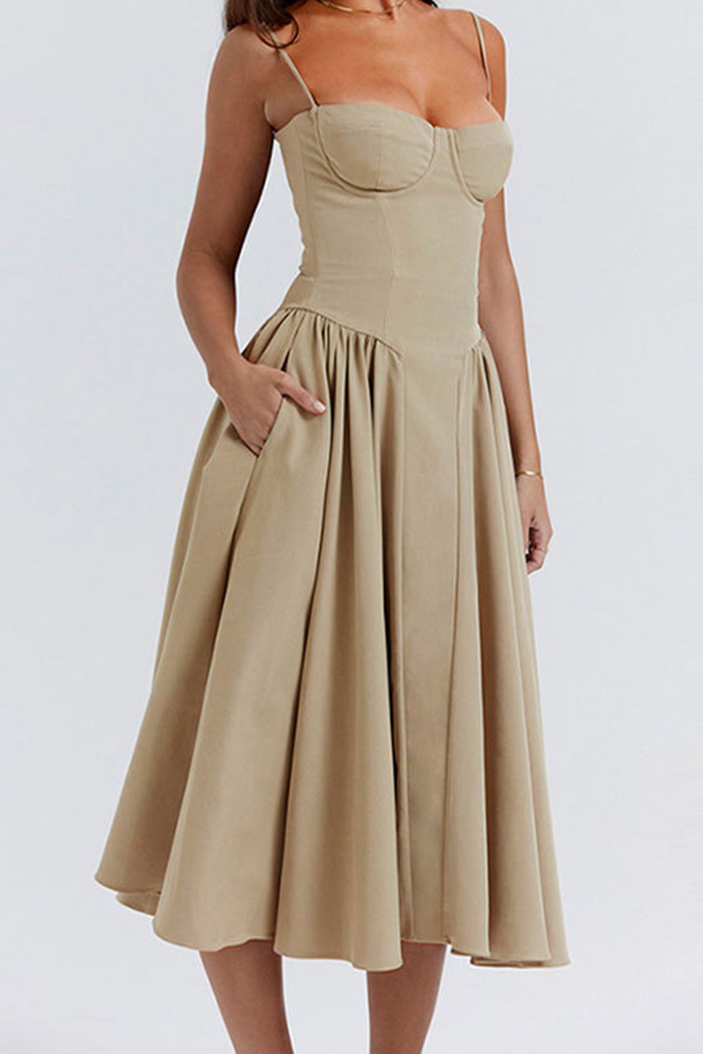 Simple A-Line Spaghetti Straps Tea Length Graduation Party Dress - View 3 | FashionDia