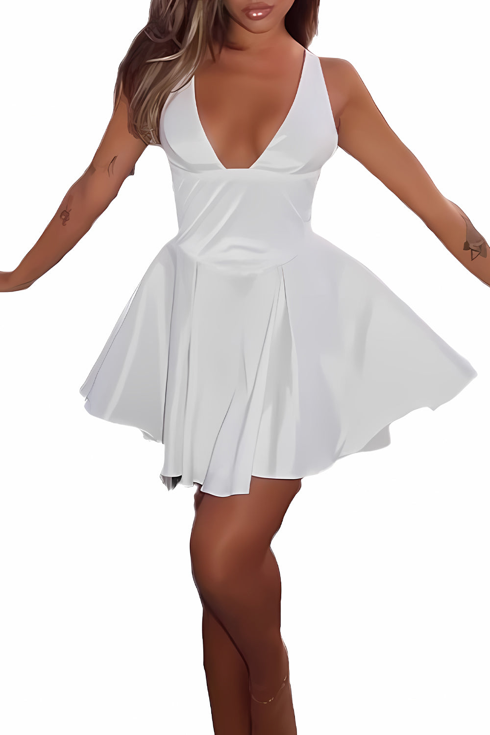 Cute A-Line V-Neck Short Mini Little Satin White Graduation Dress