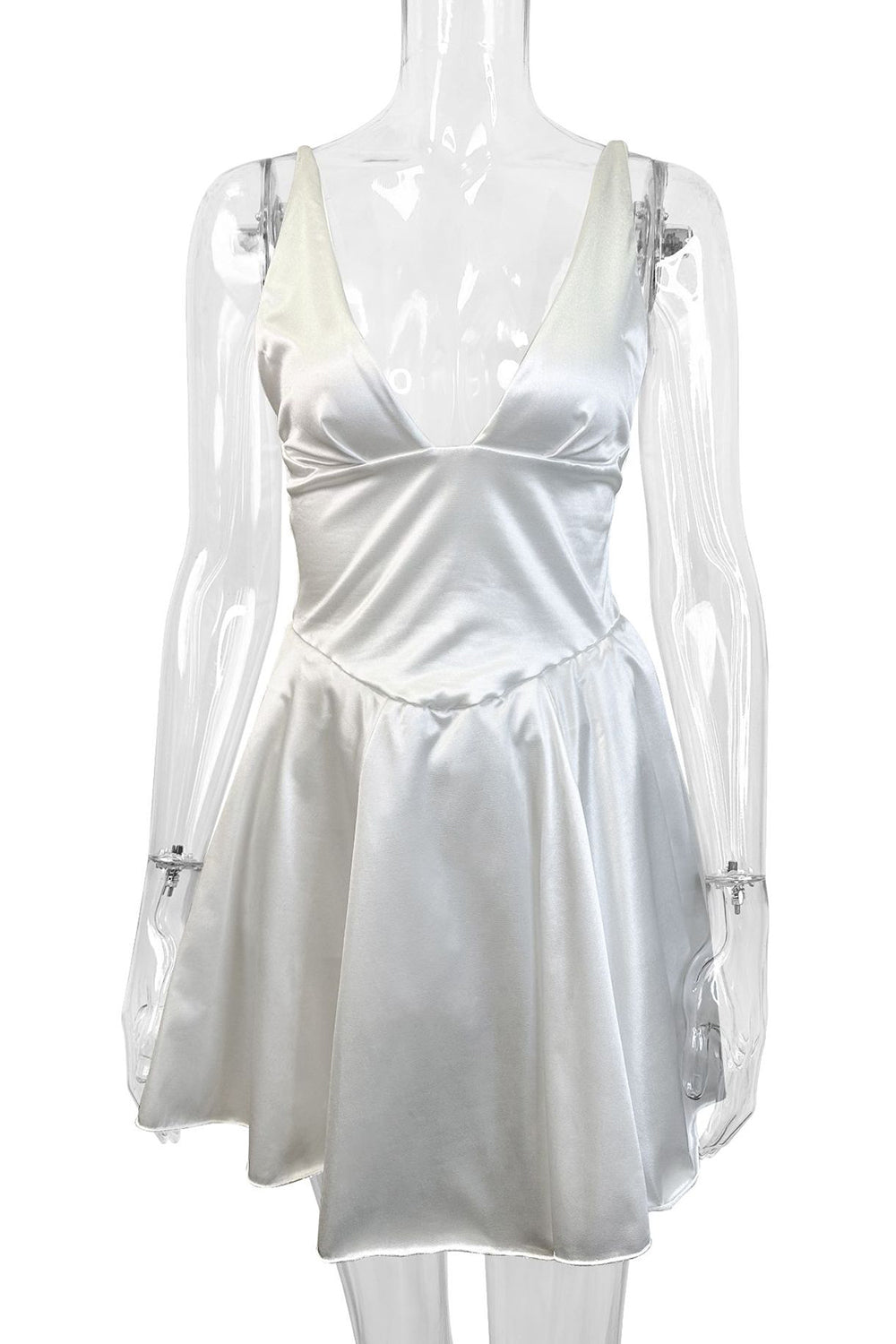 Cute A-Line V-Neck Short Mini Little Satin White Graduation Dress