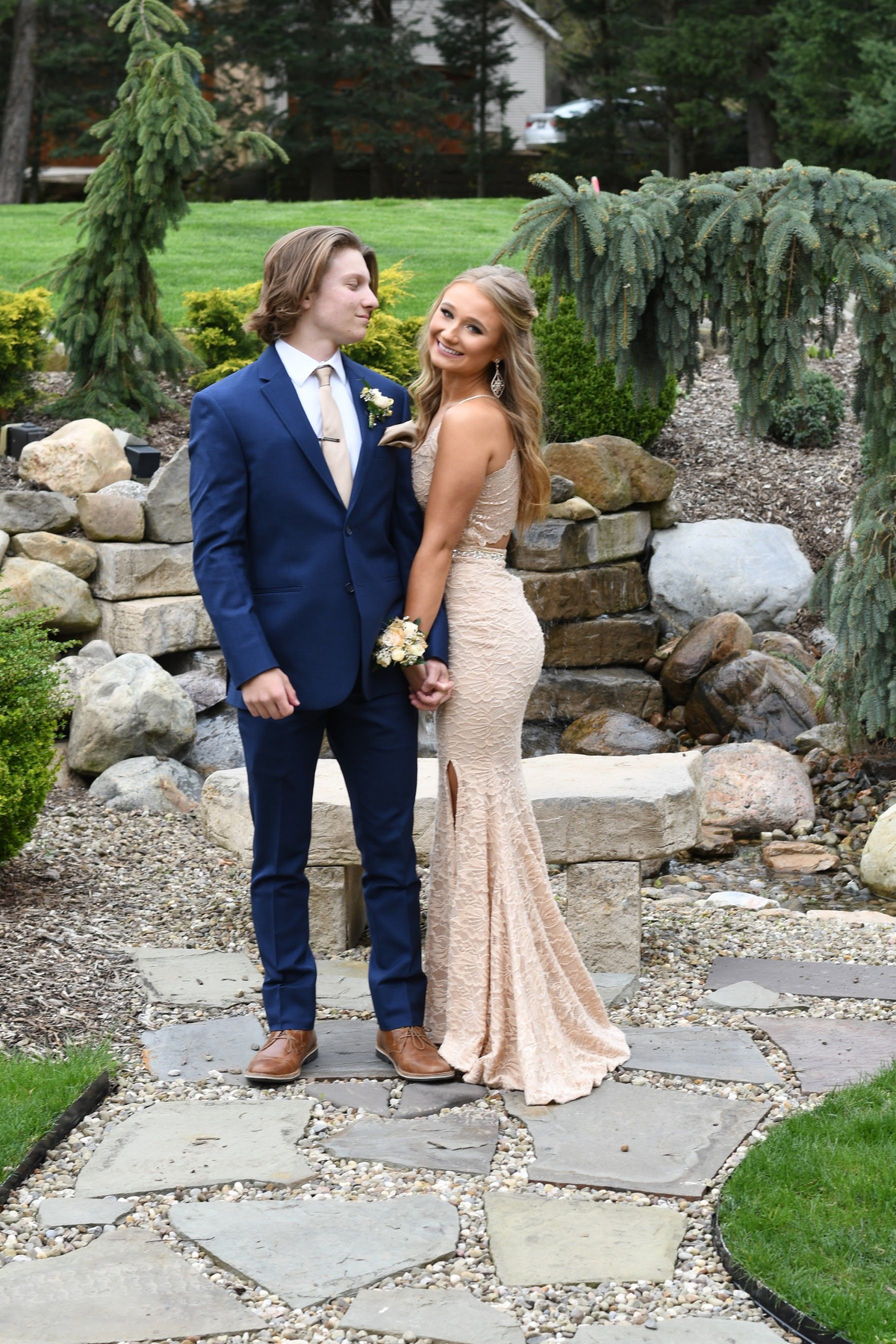 Trendy Two Piece Mermaid Prom Dress,Lace Evening Dress - VelvetHem