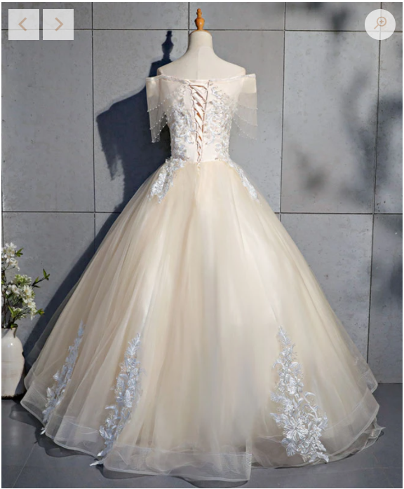 Champagne tulle lace long prom dress, champagne tulle evening dress - View 4 | FashionDia