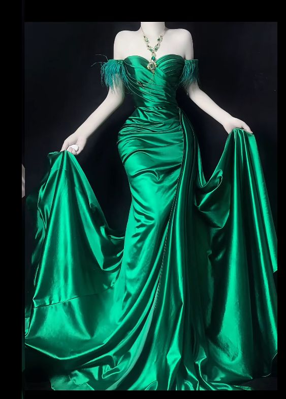 Fashion Off The Shoulder Green Long Prom Dress Mermaid Evening Dresses
