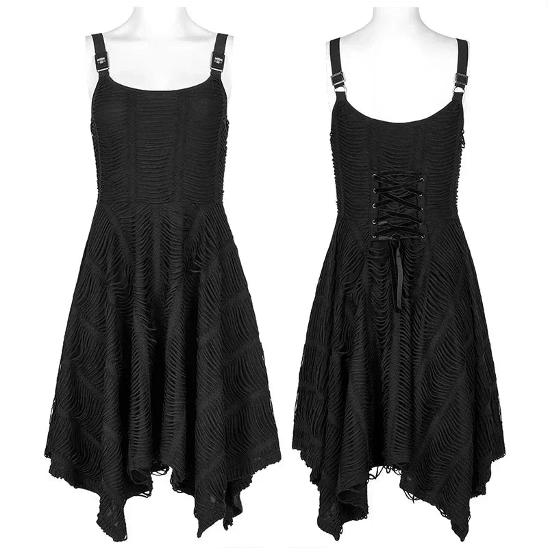 Asymmetric Black Punk Decorative Personality Casual Summer Gothic Dress - View 2 | VelvetHem