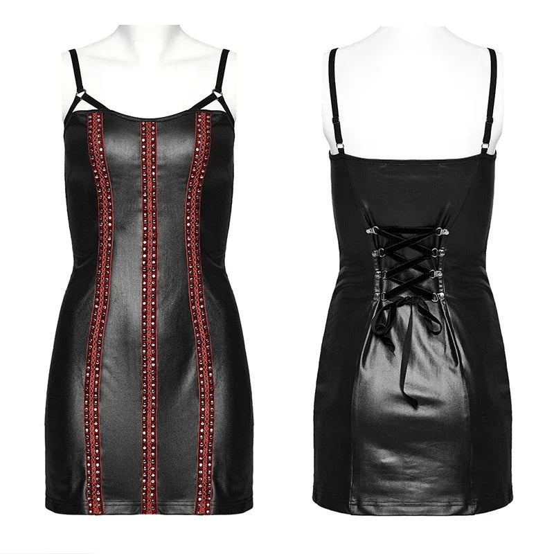 Rivet Webbing Slim Fit Adjustable Party Club Mini Gothic Dress - View 2 | VelvetHem