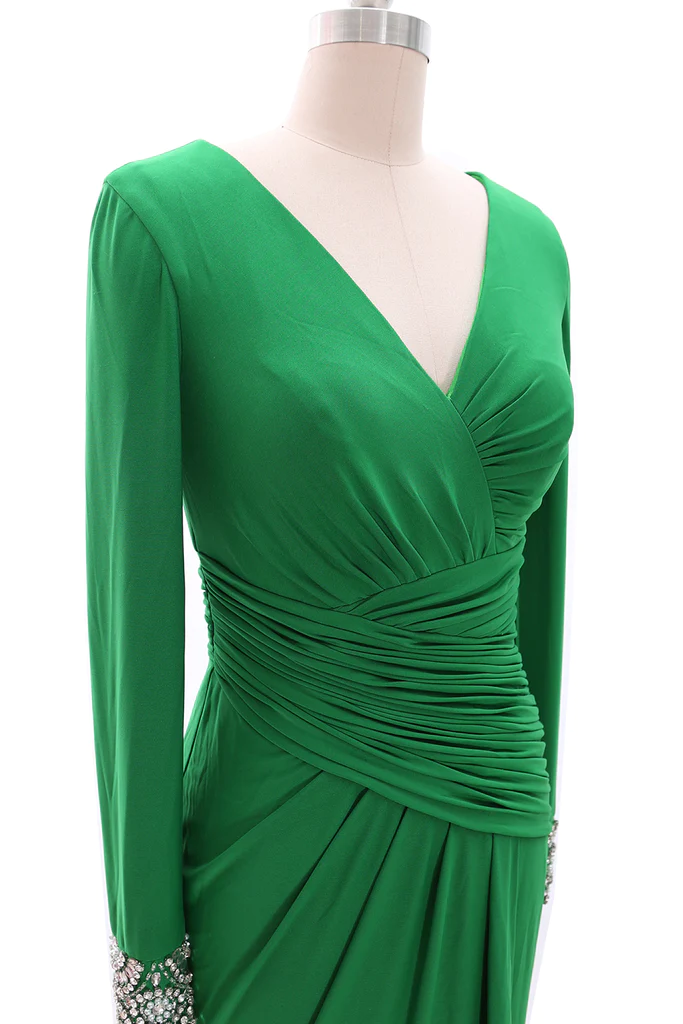 Women Long Mother of Bride Dresses Long Sleeve V Neck Evening Dress Y785 - View 3 | VelvetHem