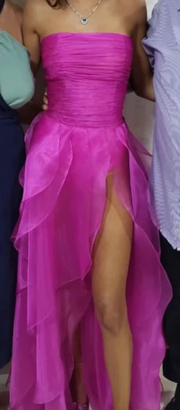 Hot Pink Simple Strapless Evening Dress Long Prom Dress Y7980 - View 2 | VelvetHem