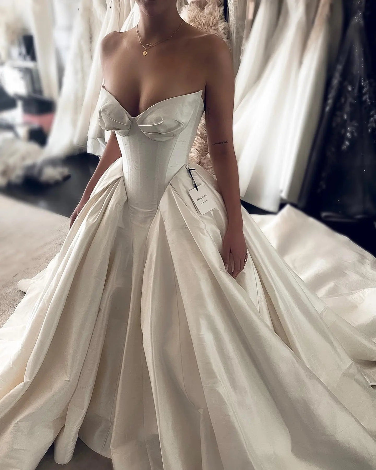 Luxury Sweetheart Satin Ball Gown Wedding Dress with Overskirt ZP185