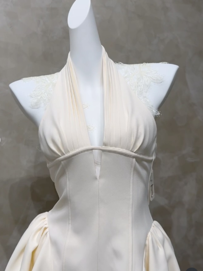 Elegant Off White Satin Lace A Line Short Party Dress Formal 8th Grade Homecoming Dress