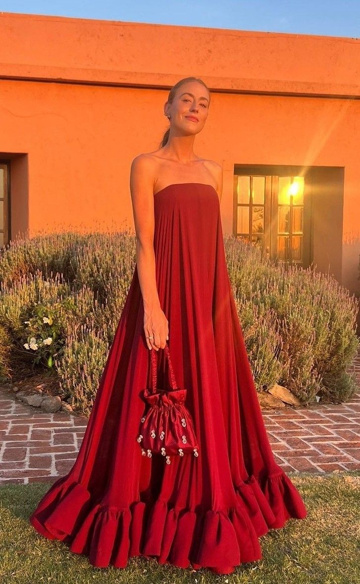 Vintage Burgundy Strapless Satin A Line Ruffle Party Dress,Formal Prom Evening Gown