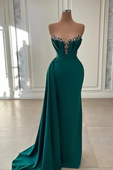 Elegant Dark Green Strapless Mermaid Long Prom Dress Evening Dress Y1920 - View 2 | VelvetHem