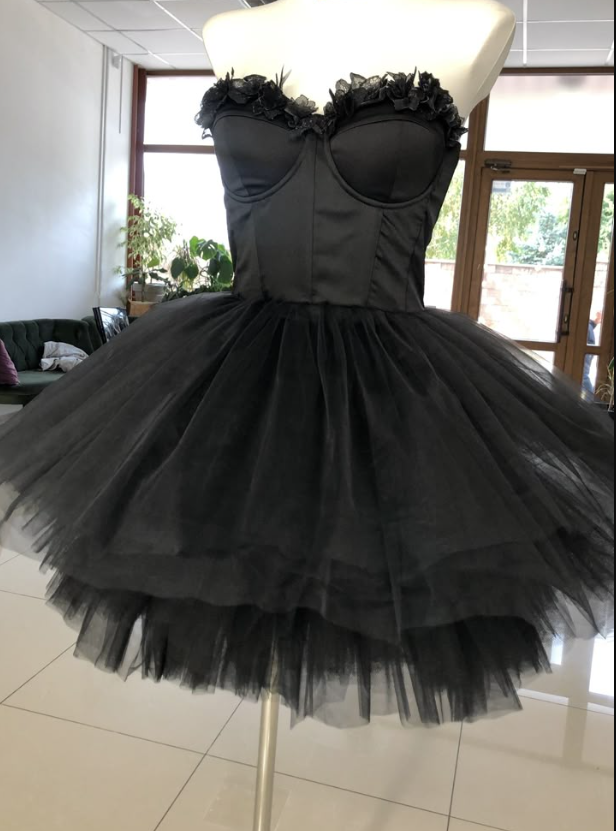 Elegant Sweetheart Black Corset Tulle Short Party Dress Birthday Dress