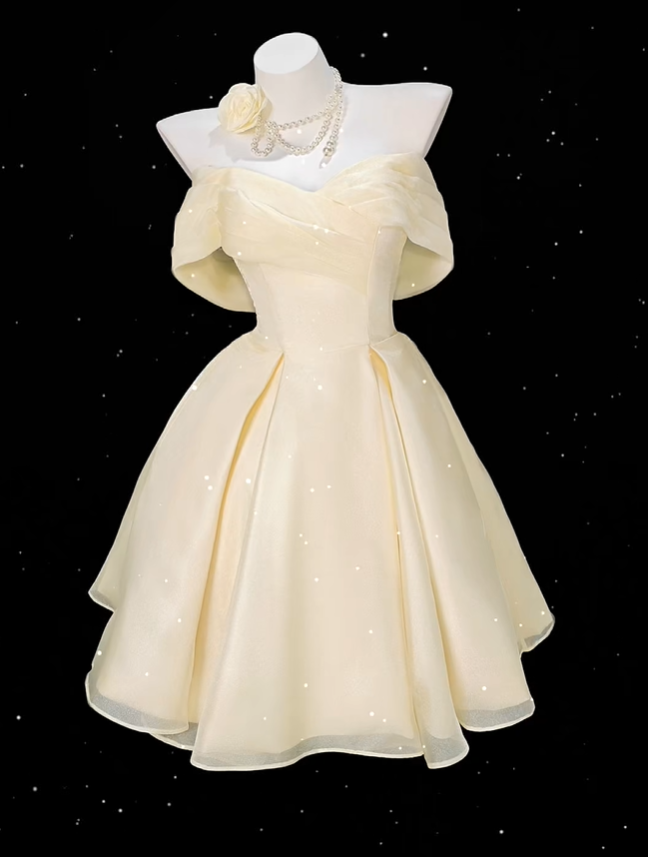 Cute Yellow Off-the-Shoulder Tulle ALine Short 8th Grade Homecoming Dress Birthday Dress - FashionDia