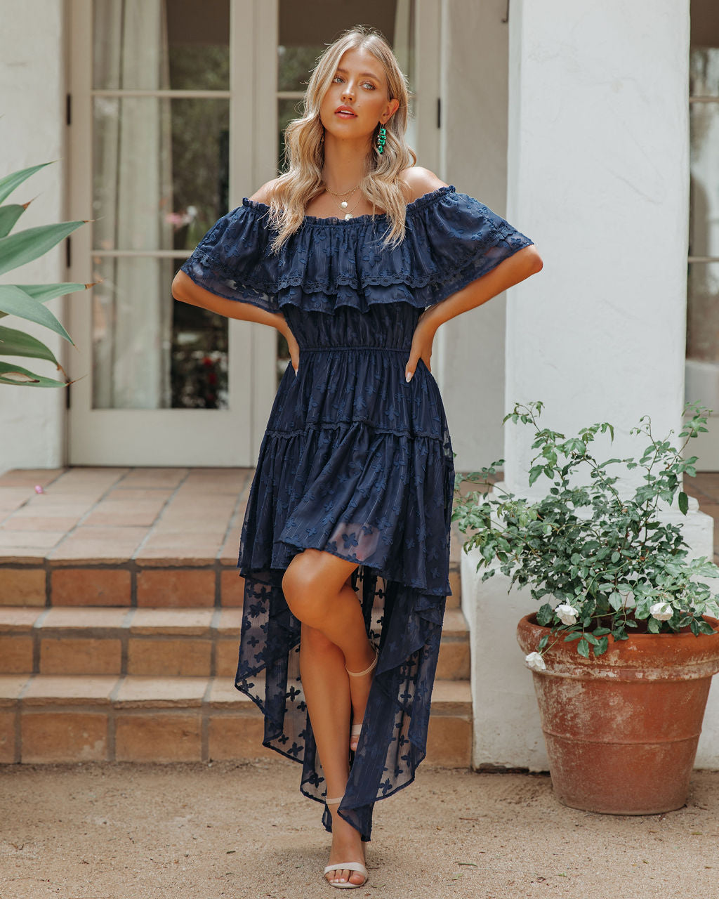 Panache Off The Shoulder High Low Maxi Dress Navy