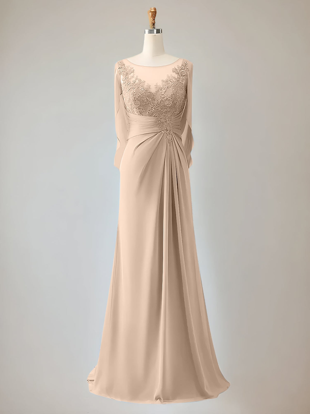Trumpet/Mermaid Scoop Neck 1/2 Sleeve Chiffon Mother of the Bride Dress With Beadings