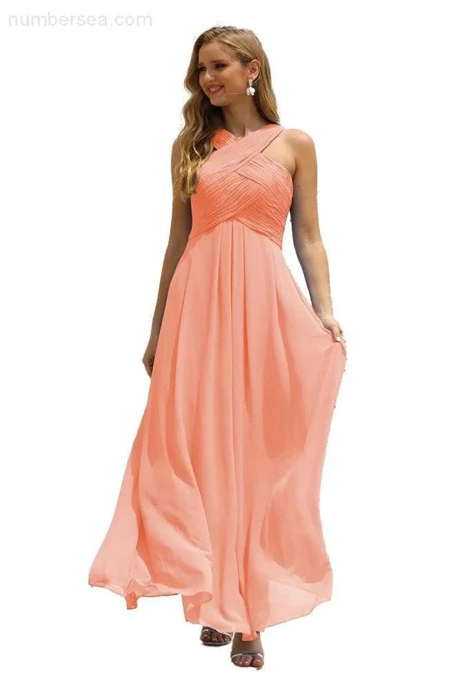 ZapDress Women Halter Chiffon Bridesmaid Dress A-line Long Formal Prom Gown (ZD17050)