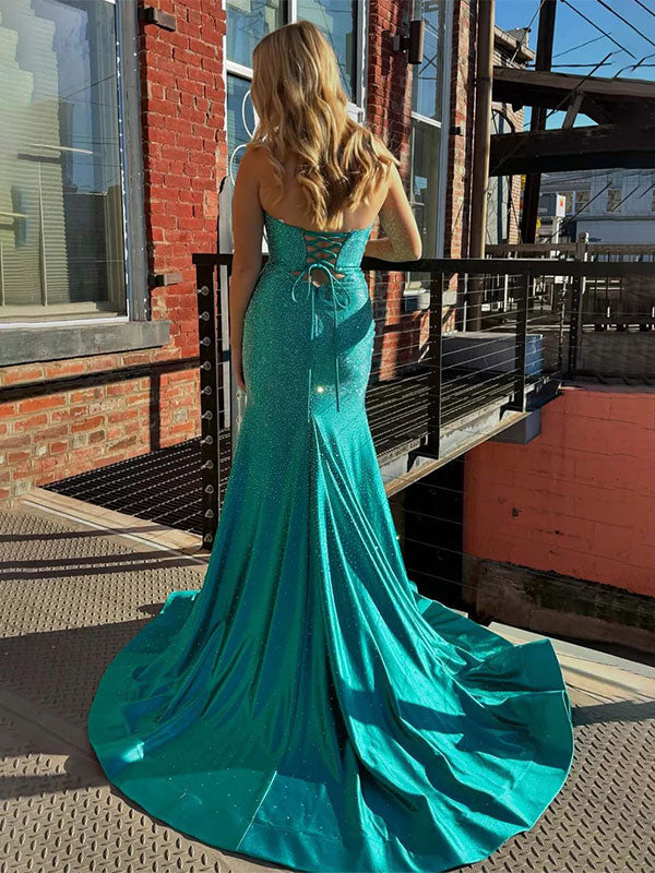Light Yellow Mermaid Strapless Keyholes Prom Dress with Beads - View 13 | FashionDia
