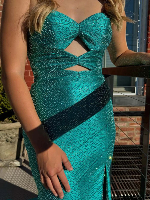 Light Yellow Mermaid Strapless Keyholes Prom Dress with Beads - View 15 | FashionDia